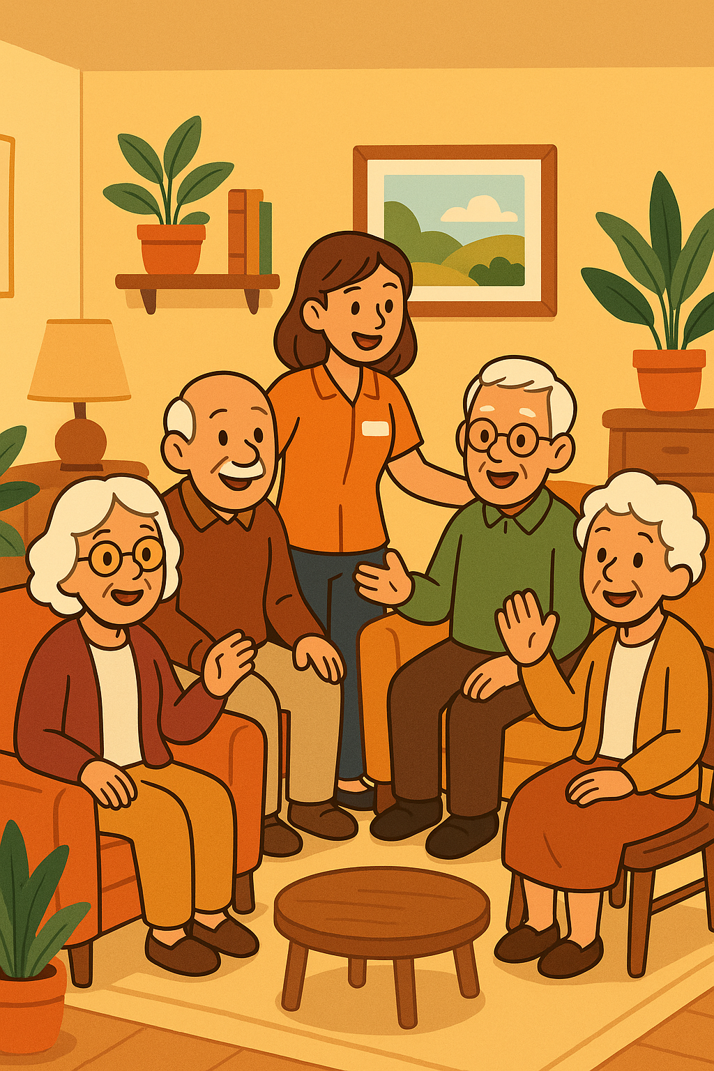 Group of happy senior citizens looking at a smartphone
